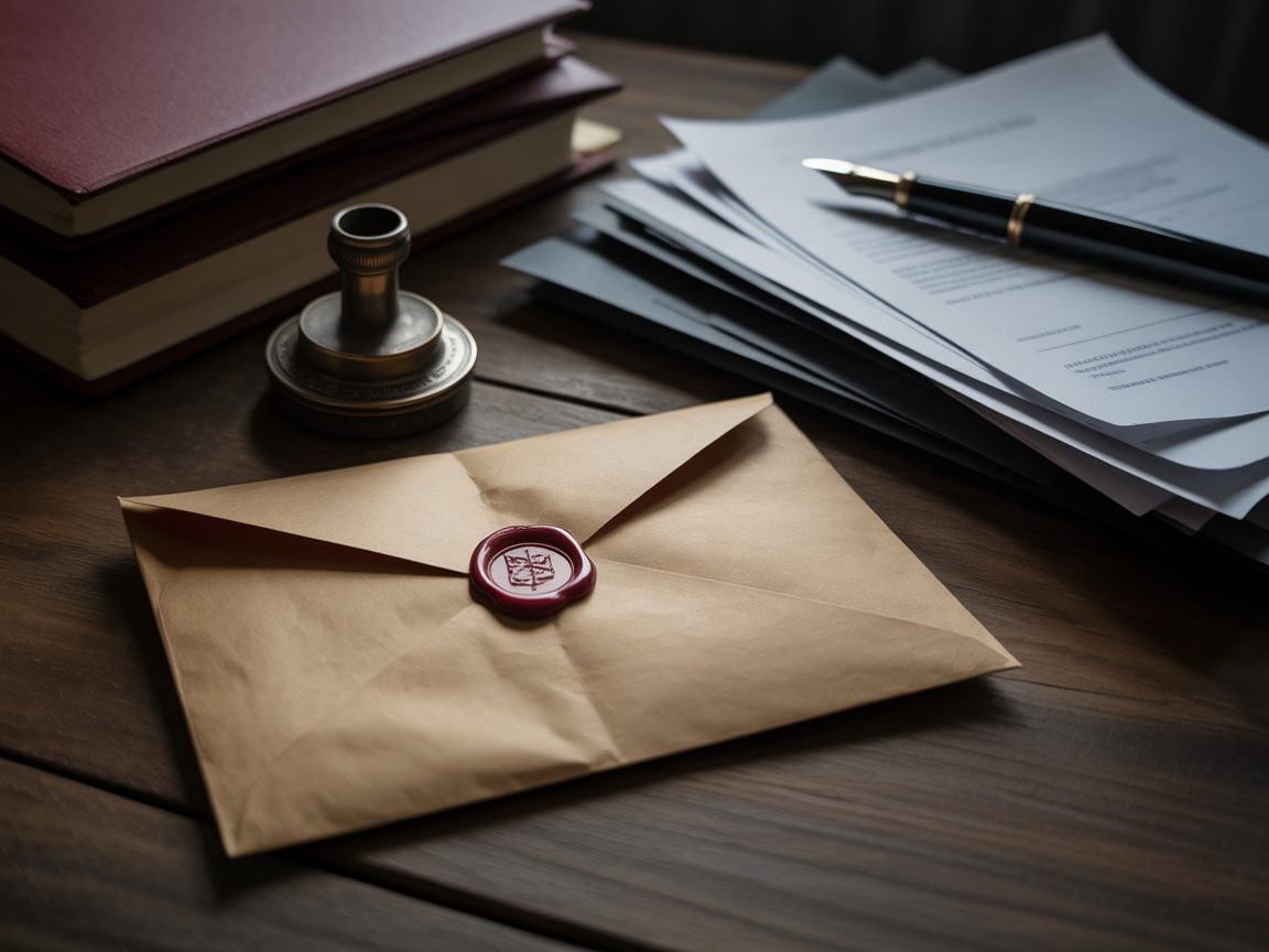 Greek property documents and a fountain pen on a wooden table — due diligence and admin for absentee owners