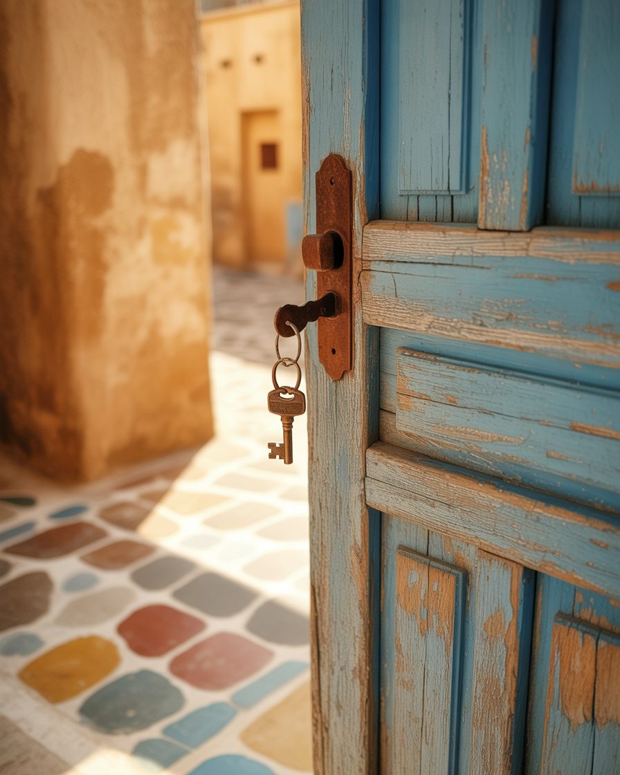Brass house key on a leather fob — single keyholder model for Halandri, North Athens properties
